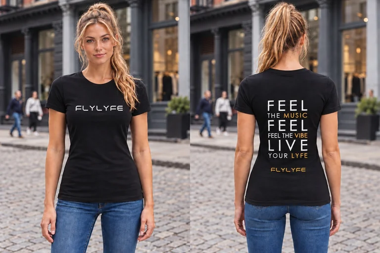 Illustrative mockup of the Anthem Tee in Black, women’s fitted cut, front view