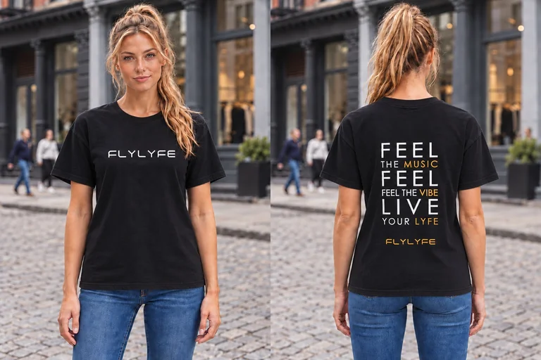 Illustrative mockup of the Anthem Tee in Black, women’s relaxed cut, front view