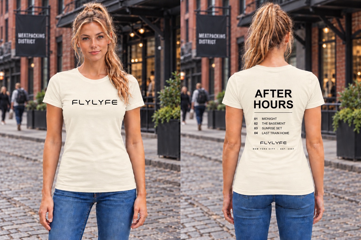 After Hours — Women’s Fitted, Soft Cream back on model