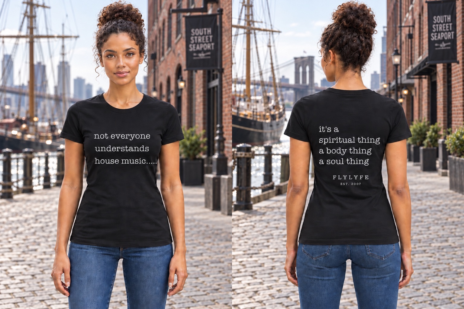 House Music — Women’s Fitted, Black back on model