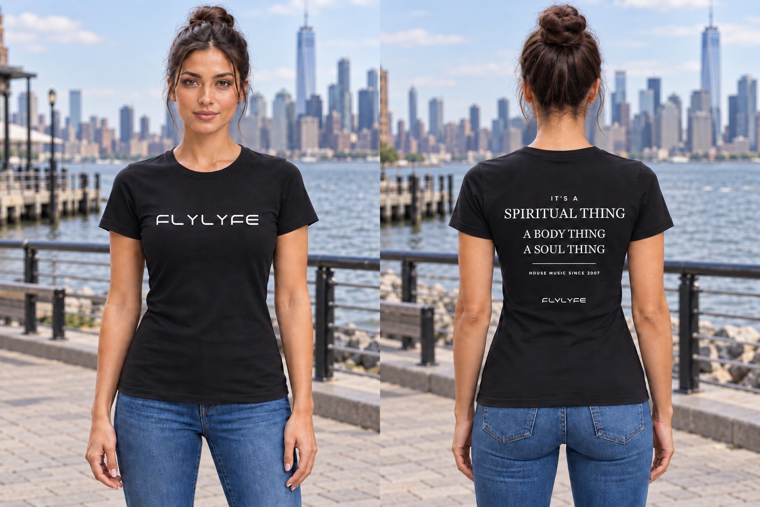 Spiritual Thing — Women’s Fitted, Black back on model